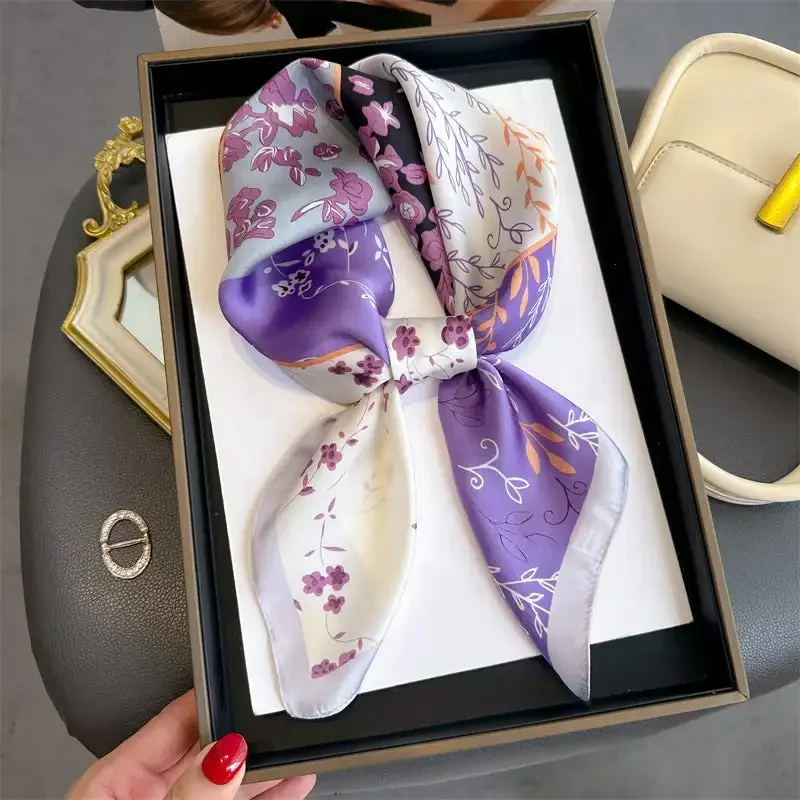 Ginkgo Leaf Printed Scarf Women's New Model Emulated Silk Plant Printed Scarfs Fashion Versatile Clothes Bag Accessories Scarf - Image 3