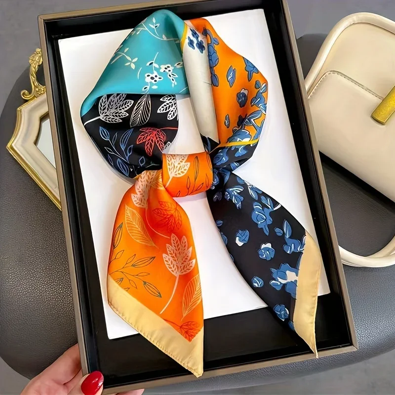 Ginkgo Leaf Printed Scarf Women's New Model Emulated Silk Plant Printed Scarfs Fashion Versatile Clothes Bag Accessories Scarf - Image 5